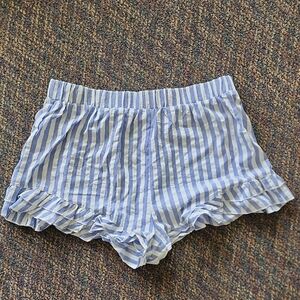 Blue and White Striped Ruffle Shorts
